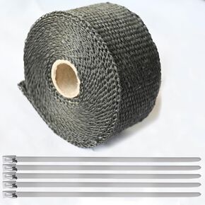 Exhaust Heat Tape Wrap, 2" x 16.5' Black Exhaust Heat Wrap Roll for Motorcycle Fiberglass Heat Shield Tape with Stainless Ties