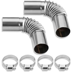 2pcs Diesel Heater Exhaust Pipe, Stainless Steel 24mm Parking Air Heater Exhaust Pipe Tube Elbow Connector with 4 Clamps for Webasto Eberspacher Diesel Boat Heater 13cm Exhaust Pipes and Tips