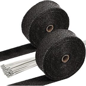SunplusTrade 2" x 50' Black Exhaust Header Heat Wrap for Motorcycle Cars Heat Shield with Stainless Steel Zip Tie (2 Pack)