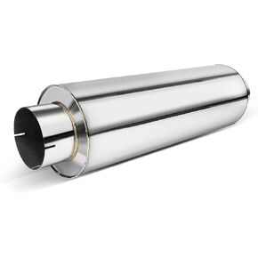 JY Performance 4'' Inlet Diesel Muffler Exhaust - 7" x 24" Body - 30" OAL - Straight Through - Stainless Steel - Welded On Resonator, Polished - TIG Welding