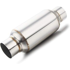 LCGP 4" Inlet Universal Resonator,4" Outlet 13.77" Overall Length Stainless Steel High Performance Muffler, Polished, Pass-Thru Design
