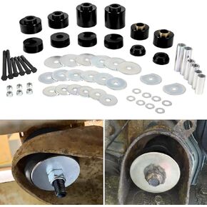 Body Mount Bushing Set Kit for Ford F-150 F-250 F-350 1980-1998 2WD 4WD Polyurethane Body Cab Mounts & Steel Sleeves & Hardware (Black)