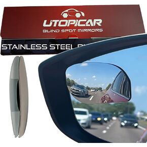 Blind Spot Mirror Fits All Car Side Mirrors | Patented Stainless Steel Mirrors with Bigger Viewing Image, Less Fogging, and Less Sun Reflection by Utopicar Car Accessories