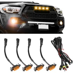 4PCS Grill Led Lights, LED Amber Grill Lights, Grille Lights Amber Yellow, Grille Front Bumper Hood Mesh Grill LED Light with Harness Suitable for 2016-2019 Tacoma TRD PRO Front Grille