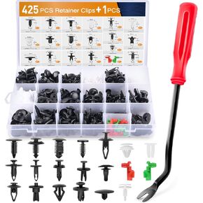 GOOACC 102Pcs Trim Removal Tool, Auto Push Pin Nylon Bumper Retainer Clip Set Fastener Terminal Remover Tool Round Handle Crowbar Kit Car/Radio Panel, Black