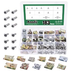 Keadic 183Pcs 11 Sizes SAE Auto U Nut Clips and Screw Bolts Assortment Kit 1# to 11# Universal Car Clips Fasteners for Automotive Trucks Bumper Dash Door Panel Interior Trim