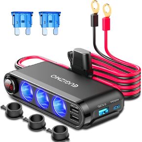 12V Cigarette Lighter Socket Splitter, 200W 3 Socket Multi Port Car Cigarette Lighter Adapter Plug Splitter USB Charger Auxiliary 12 Volt Power Outlet Socket with Eyelet Terminal