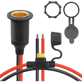 CERRXIAN 12V/24V Fixed Thread Cigarette Lighter Socket Extension Cable,20A 13AWG Waterproof Cigarette Lighter Female Socket Replacement Cable-(1M)