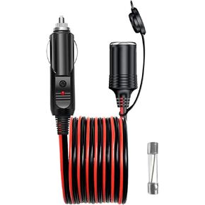 12V/24V Cigarette Lighter Extension Cord 6ft 16AWG Heavy Duty Cable with LED Light Cigarette Male to Female Socket Adapter Extension Cable for Car Tire Pump Air Compressor Mini Fridge Car Vacuum