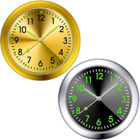 2 Pieces Stick on Dashboard Car Clock Mini Tiny Small Luminous Car Vent Clocks Watch for Dashboard Boat Bike Home (Black, Blue)