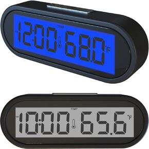 Car Clock and Temperature with Fahrenheit Blue Backlight, Small Electronic Clock for Dashboard Car Clock, Vehicle LCD Backlight Portable Tiny Digital Dashboard Clock Mini Clock (Includes Battery)