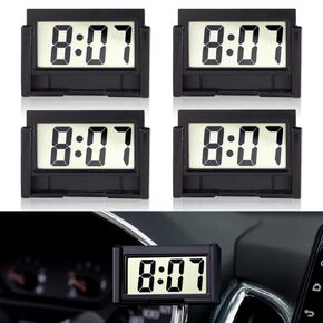Small Digital Car Dashboard Clock Battery Operated 4 Pieces Big Clear LCD Time Display with Strong Adhesive Mini Stick On Car Watch for Automotive, Motorcycle &Truck (Black）