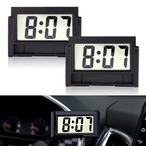 Small Digital Car Dashboard Clock Battery Operated Big Clear LCD Time Display with Strong Adhesive Mini Stick On Car Watch for Automotive, Motorcycle &Truck (No Light Black, Pack of 2)