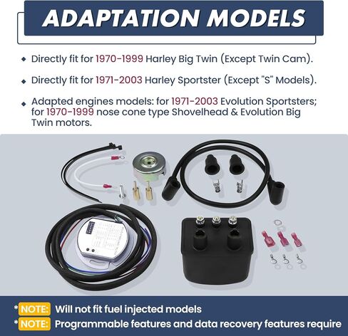 مجموعة ملف إشعال قابلة للبرمجة للدراجة النارية 53-660 متوافقة مع 1970-1999 Harley Davidson Big Twin (باستثناء الكاميرا المزدوجة) و1971-2003 Harley Sportster (باستثناء موديلات "S")، استبدل 60-53-660-06 in Kuwait