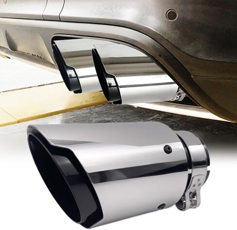 أطراف عادم لامعة من الفولاذ المقاوم للصدأ ذات حافة مستقيمة مزدوجة كاتم صوت ماسورة عادم، مدخل 2.5 بوصة إلى 3.5 بوصة طرف أنبوب عادم نهاية السيارة (أسود لامع) in Kuwait