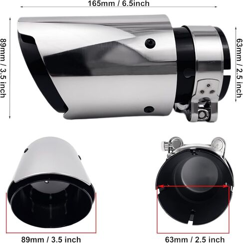 أطراف عادم لامعة من الفولاذ المقاوم للصدأ ذات حافة مستقيمة مزدوجة كاتم صوت ماسورة عادم، مدخل 2.5 بوصة إلى 3.5 بوصة طرف أنبوب عادم نهاية السيارة (أسود لامع) in Kuwait