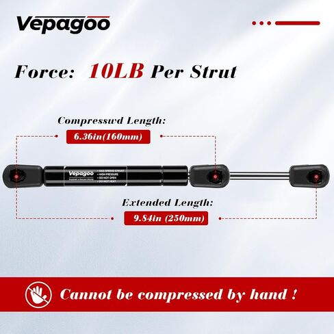 10 بوصة 35 رطل/156N دعامات رفع الصدمات الغازية متوافقة مع صندوق أدوات التقاط الشاحنة وغطاء باب RV، مجموعة من 2 Vepagoo in Kuwait