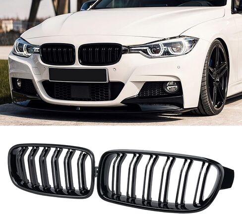 شواية ABS F30، شبكة الكلى الأمامية لسيارة BMW 3 Series F30 F31 2012-2018 (شرائح مزدوجة سوداء لامعة، قطعتان) in Saudi Arabia