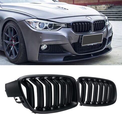 شواية ABS F30، شبكة الكلى الأمامية لسيارة BMW 3 Series F30 F31 2012-2018 (شرائح مزدوجة سوداء لامعة، قطعتان) in Saudi Arabia