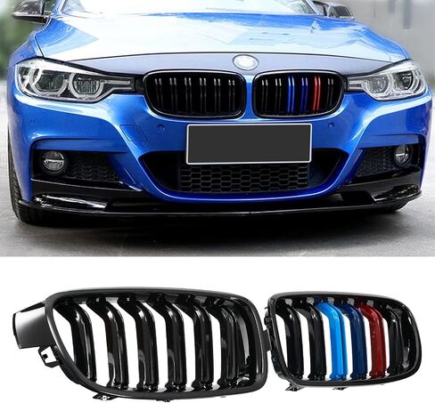 شواية ABS F30، شبكة الكلى الأمامية لسيارة BMW 3 Series F30 F31 2012-2018 (شرائح مزدوجة سوداء لامعة، قطعتان) in Kuwait