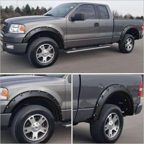 مجموعة مشاعل LEDKINGDOMUS متوافقة مع 2004-2008 Ford F150 Styleside، 2006-2008 Lincoln Mark LT، مادة Dura-Flex ذات لمسة نهائية سوداء ناعمة وعجلات خلفية أمامية بنمط برشام الجيب in Saudi Arabia