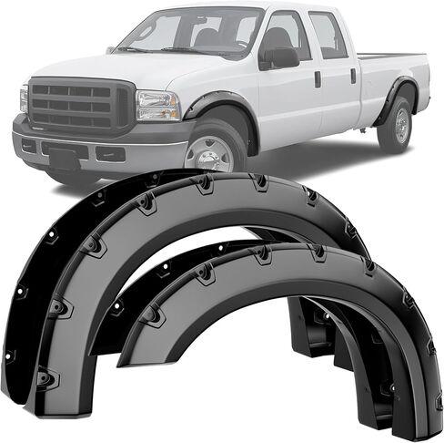 مجموعة مشاعل LEDKINGDOMUS متوافقة مع 2004-2008 Ford F150 Styleside، 2006-2008 Lincoln Mark LT، مادة Dura-Flex ذات لمسة نهائية سوداء ناعمة وعجلات خلفية أمامية بنمط برشام الجيب in Saudi Arabia