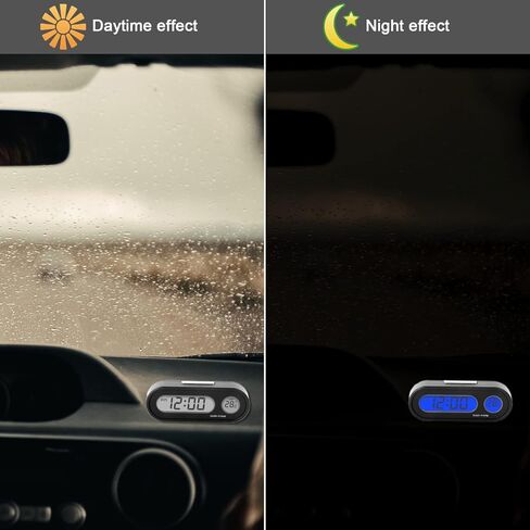 ساعات السيارة مع إضاءة خلفية زرقاء بدرجة حرارة فهرنهايت 2 في 1، ساعة إلكترونية صغيرة لساعة لوحة القيادة للسيارة، ساعة لوحة القيادة الرقمية بإضاءة خلفية LCD للمركبة لاصقة صغيرة على مدار الساعة (تشمل البطارية) in Kuwait