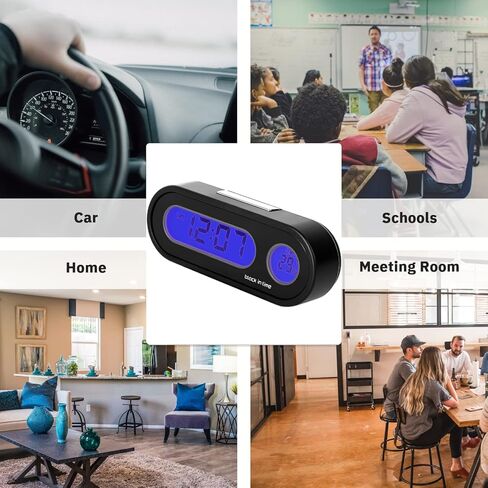 ساعات السيارة مع إضاءة خلفية زرقاء بدرجة حرارة فهرنهايت 2 في 1، ساعة إلكترونية صغيرة لساعة لوحة القيادة للسيارة، ساعة لوحة القيادة الرقمية بإضاءة خلفية LCD للمركبة لاصقة صغيرة على مدار الساعة (تشمل البطارية) in Kuwait