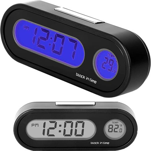 Car Clocks and Temperature with Fahrenheit Blue Backlight 2 in 1, Small Electronic Clock for Dashboard Car Clock, Vehicle Lcd Backlight Digital Dashboard Clock Mini Clock Adhesive (Includes Battery) in Saudi Arabia