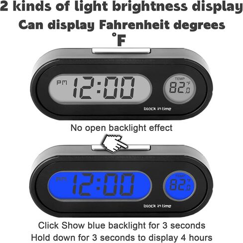 Car Clocks and Temperature with Fahrenheit Blue Backlight 2 in 1, Small Electronic Clock for Dashboard Car Clock, Vehicle Lcd Backlight Digital Dashboard Clock Mini Clock Adhesive (Includes Battery) in Saudi Arabia
