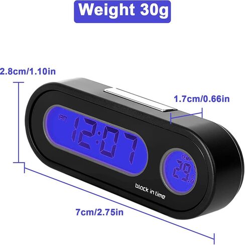 Car Clocks and Temperature with Fahrenheit Blue Backlight 2 in 1, Small Electronic Clock for Dashboard Car Clock, Vehicle Lcd Backlight Digital Dashboard Clock Mini Clock Adhesive (Includes Battery) in Saudi Arabia