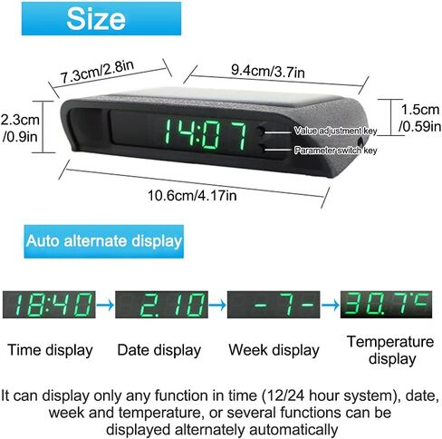 ساعة LCD للسيارة تعمل بالطاقة الشمسية، ساعة سيارة مضيئة، عرض درجة الحرارة على مدار الساعة (أخضر) in Kuwait