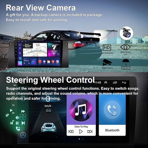 لسيارات BMW M35/X5 1999-2006 Android 12 ستيريو سيارة مع Carplay لاسلكي / Android Auto WiFi 2 + 32G 4 Core GPS Navigation Radio Player 9 بوصة HD شاشة تعمل باللمس كاميرا احتياطية صوتية وحدة رأس الوسائط المتعددة in Kuwait