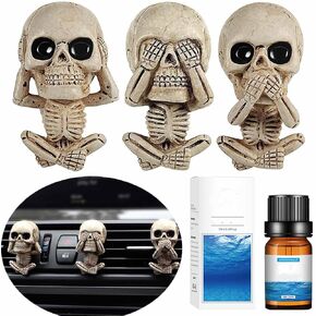 Evil Skull Car Air Fresheners Vent Clips, Cool Skull Car Accessories with 6 Felt Pads, Cute Automotive Halloween Car Decorations Interior for Men Women