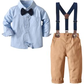SANGTREE Boys Formal Outfit, Shirt + Pants with Bow Tie & Suspenders, 3 Months - 14 Years