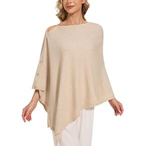 Fugreen Women's Button Ponchos Versatile Poncho Sweater Kintted Lightweight Travel Shawls Soft Scarf for Spring Fall Winter