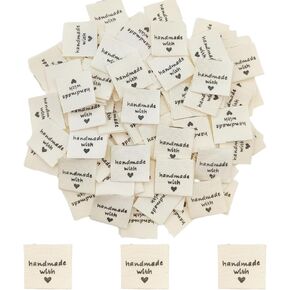 200PCS Sewing Labels for Handmade Items, Handmade with Love Labels Embossed Tags Sew on Clothing, Fabric Labels Sewing Labels for DIY Crafts Knitting Crocheting Sewing