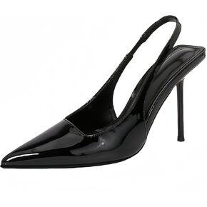 Womens Slingback Pointed Toe High Stiletto Heels Slip-on Pumps Backless Stretch Patent Leather Dress Shoes