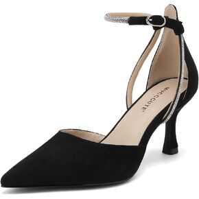 MUCCCUTE Closed Toe Heels for Women Kitten Heels Pointed Toe Rhinestone Ankle Strap Sexy Comfortable Dressy Wedding Party Pumps