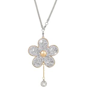 Flower Diamond Bling Car Hanging Ornament for Rearview Mirror Charm, Cute Car Accessories for Women Interior Decorations (Black)