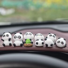 Mini Resin Panda and Orange Car Rear View Mirror Accessories, Funny Dashboard Decorations, Cute Car Interior Decors Ornament Gifts (Set of 6)