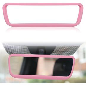Car Rear View Mirror Cover, Silicone Car Rearview Mirror Protector Frame Interior Rear View Frame Decoration Car Accessories Compatible with Tesla Model 3/Y (Pink)