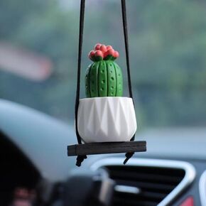 Cactus Fleshy Car Rear View Mirror Decorative Cactus Car Ornament Accessories Cute Potted Plant Succulent Hanging Pendant,E