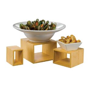 American Metalcraft BAMRN1 Natural Bamboo Riser Display Set, Brown, 3 Pieces