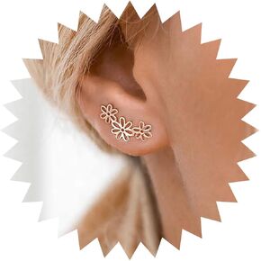 Boho Hollow Flower Ear Climber Earrings Gold Flower Crawler Earrings Tiny Flower Stud Earrings Minimalist Flower Earrings Jewelry for Women and Girls