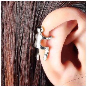Punk Climbing Man Ear Cuff Earrings Silver Man Cuff Wrap Earrings Tiny Human Cartilage Clip Earrings No Piercing Cuff Clip Earring Jewelry for Women and Girls