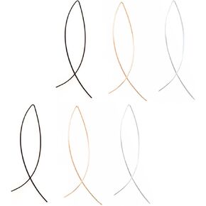 MALOYANVE 3 Pairs Modern Metallic Arc Bar Pull Through Threader Earrings Minimalist Silver Gold Black Simple Lightweight Curved Ribbon Vertical Drop Fish Hoop Dangles Arc Threader Earrings