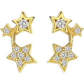 Michooyel S925 CZ Stud Earrings Star Stud Earrings Crawler Climber 18K Gold Plated Sterling Silver Fine Jewelry For Women