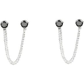 CZ Double Piercing Ear Crawler Climber Tassel Chain Dangle Drop Small Stud Earrings for Women Girls Men Stainless Steel Minimalist Ear Cuff Cartilage 2rd Earlobe Fashion Punk Jewerly BTS BFF Gifts