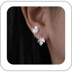 Maple Leaf Ear Cartilage Clip Earrings Small Fresh Jewelry Hypoallergenic Silver Color Exquisite Tiny Cute Tree Leaf No Piercing Studs Earrings for Women Girl Teens
